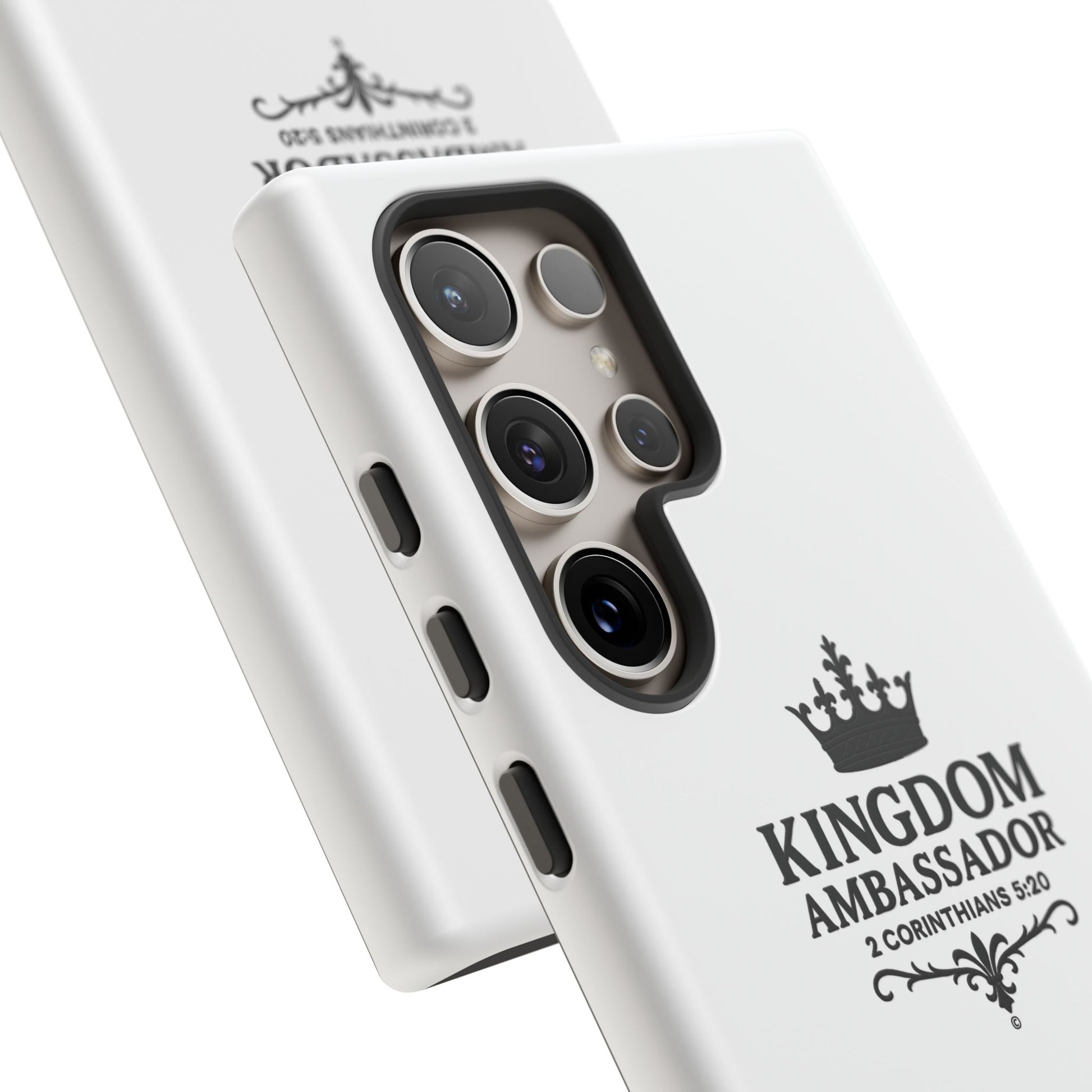 Kingdom Ambassador (Black Lettering) Rugged Phone Case, Inspirational Mobile Cover, Gift for Faith Lovers, Faith-Based Protector - Cross Apparel USA