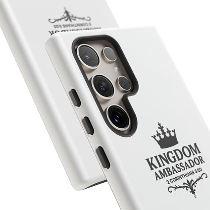 Kingdom Ambassador (Black Lettering) Rugged Phone Case, Inspirational Mobile Cover, Gift for Faith Lovers, Faith-Based Protector - Cross Apparel USA