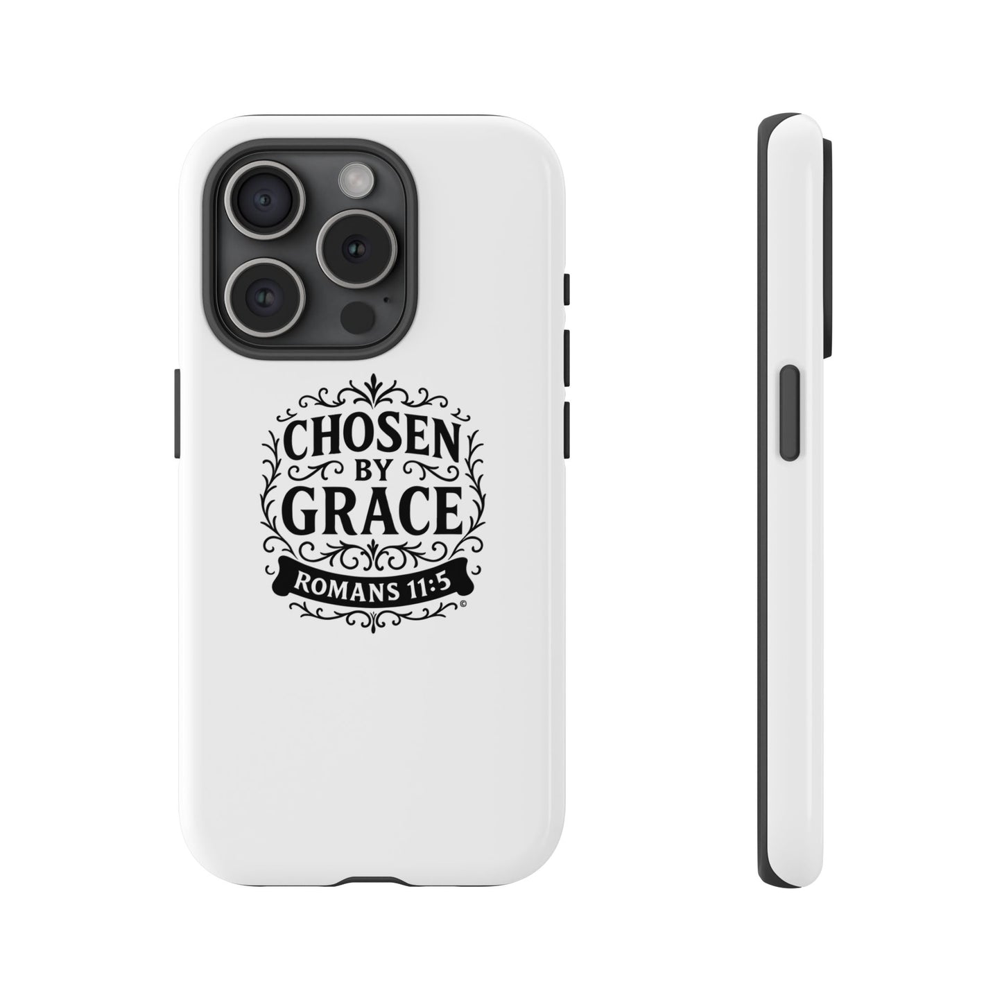 Chosen by Grace (Black Lettering), Rugged Phone Case, Inspirational Mobile Cover, Gift for Faith Lovers, Faith-Based Protector