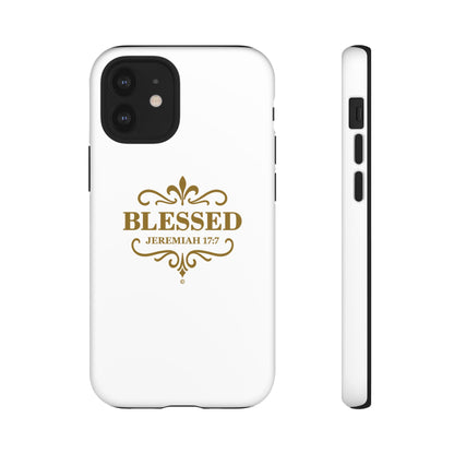 Blessed (Gold Lettering), Rugged Phone Case, Inspirational Mobile Cover, Gift for Faith Lovers, Faith-Based Protector