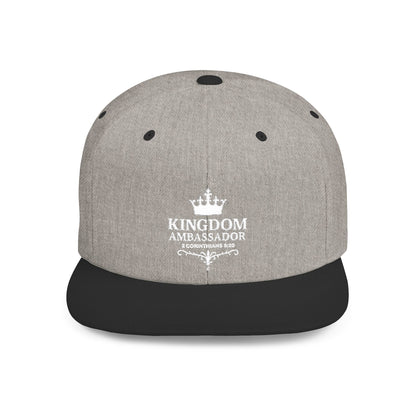 Kingdom Ambassador (White Lettering) Embroidered Flat Bill Snapback Hat, Adjustable Baseball Cap, Inspirational Streetwear, Gift for Believers, Faith-based Accessories