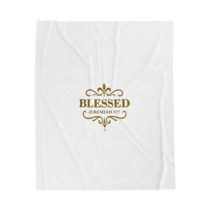 Blessed (Gold Lettering) Plush Blanket, Inspirational Home Decor, Faith-Based Decor, Modern Plush Blanket