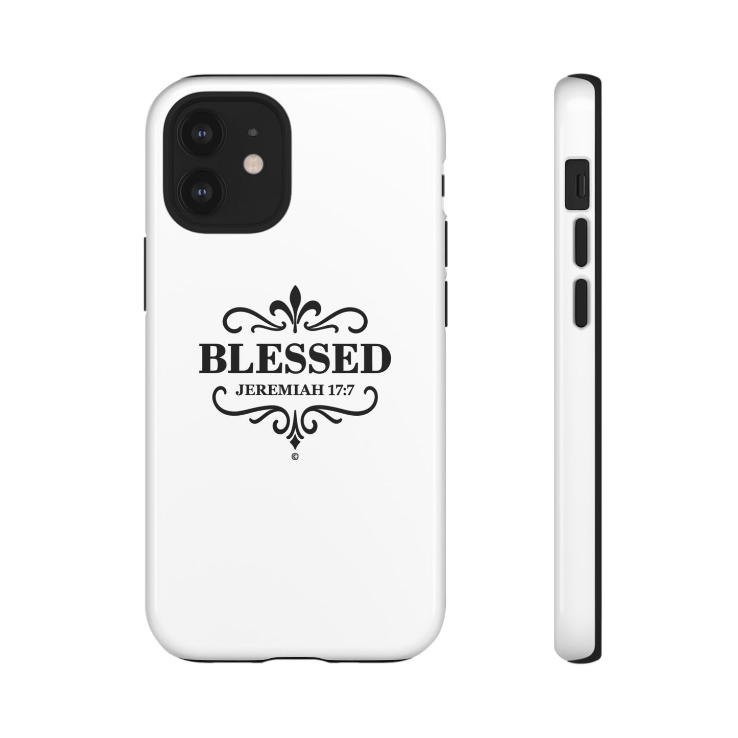 Blessed (Black Lettering), Rugged Phone Case, Inspirational Mobile Cover, Gift for Faith Lovers, Faith-Based Protector