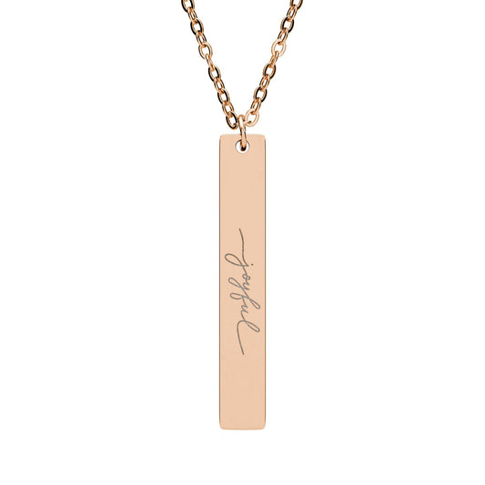 Joyful Engraved Vertical Bar Necklace