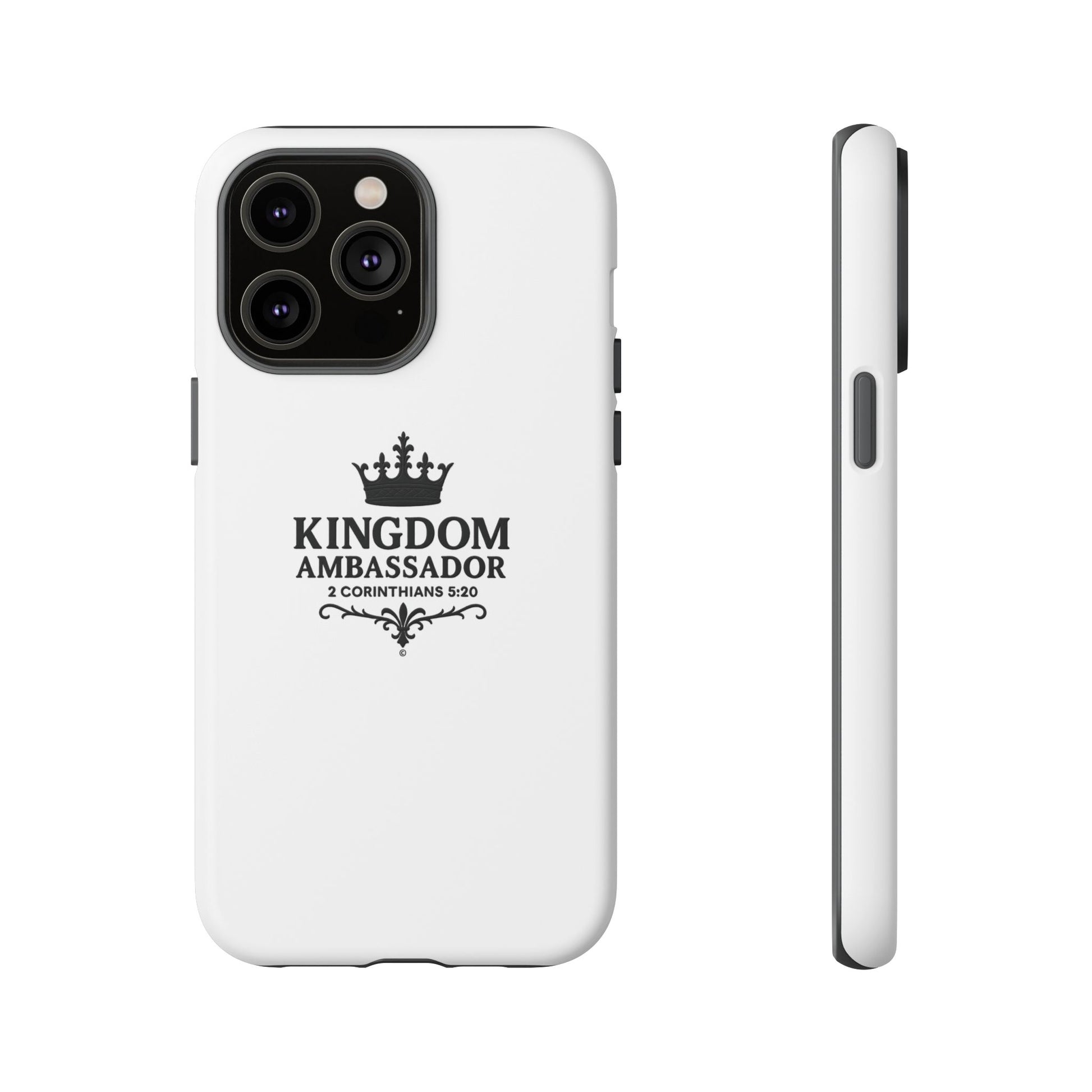 Kingdom Ambassador (Black Lettering) Rugged Phone Case, Inspirational Mobile Cover, Gift for Faith Lovers, Faith-Based Protector - Cross Apparel USA