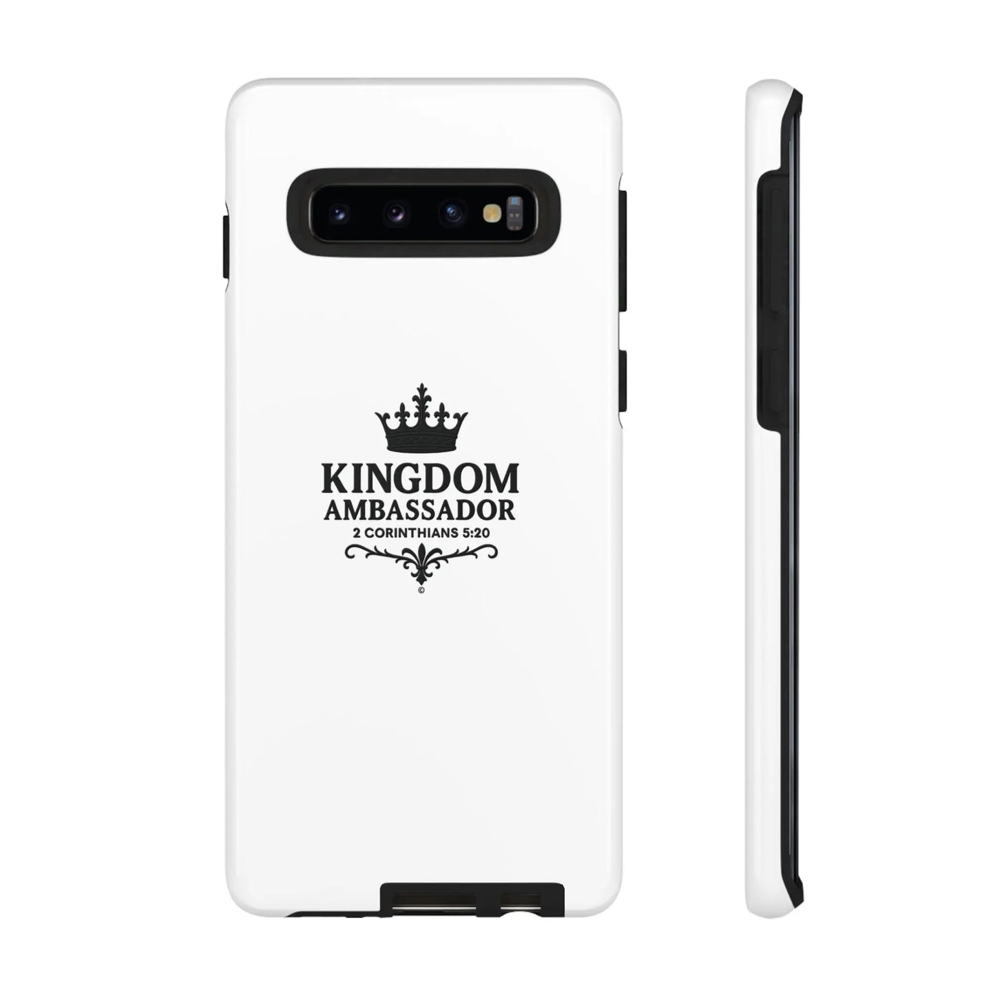 Kingdom Ambassador (Black Lettering) Rugged Phone Case, Inspirational Mobile Cover, Gift for Faith Lovers, Faith-Based Protector - Cross Apparel USA