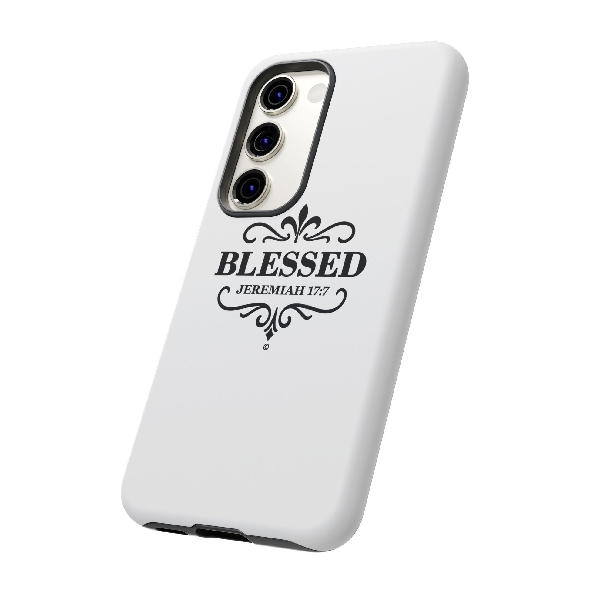 Blessed (Black Lettering), Rugged Phone Case, Inspirational Mobile Cover, Gift for Faith Lovers, Faith-Based Protector - Cross Apparel USA