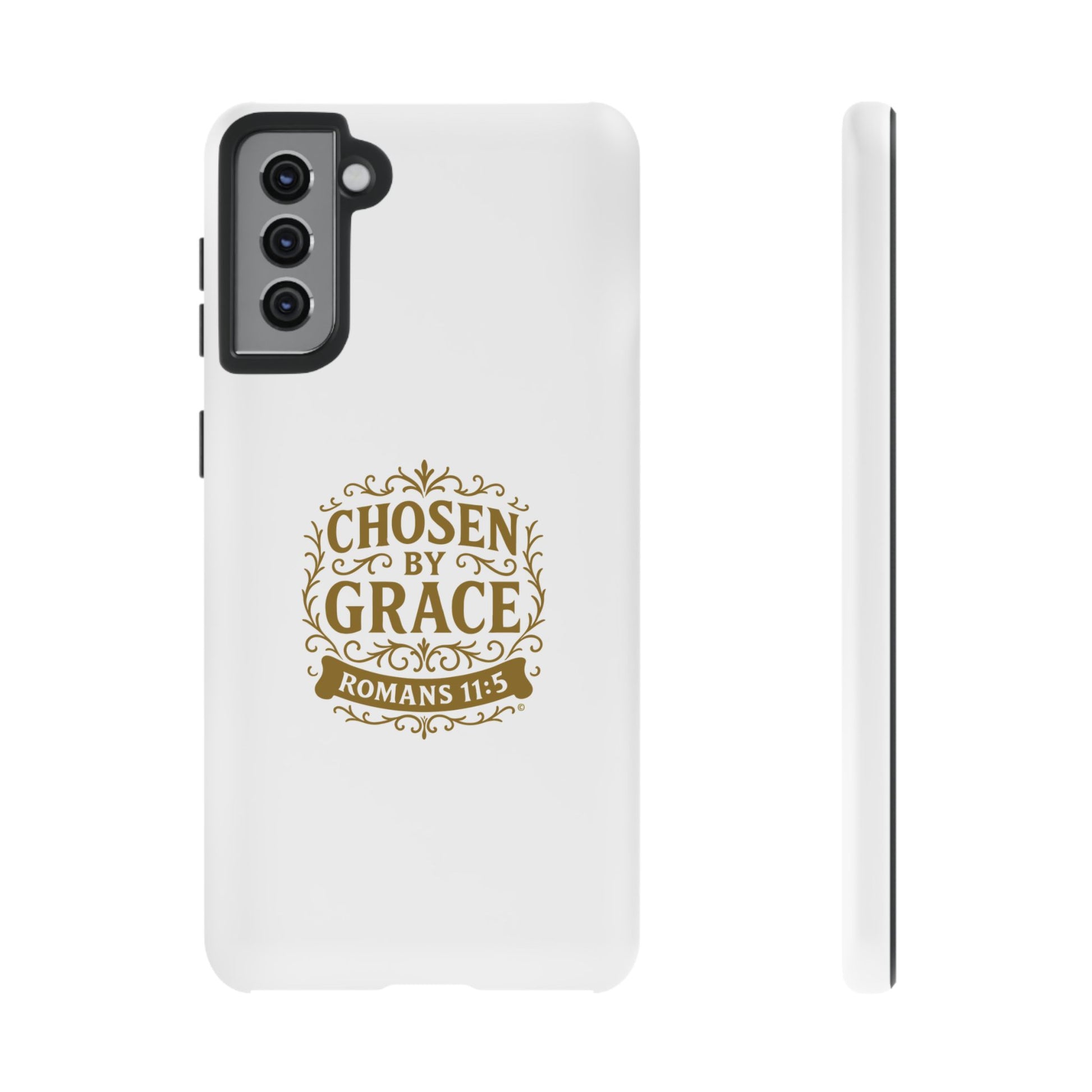 Chosen by Grace (Gold Lettering), Rugged Phone Case, Inspirational Mobile Cover, Gift for Faith Lovers, Faith-Based Protector - Cross Apparel USA