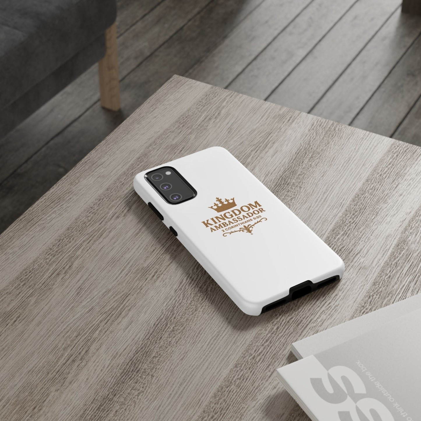 Kingdom Ambassador (Gold Lettering) Rugged Phone Case, Inspirational Mobile Cover, Gift for Faith Lovers, Faith-Based Protector