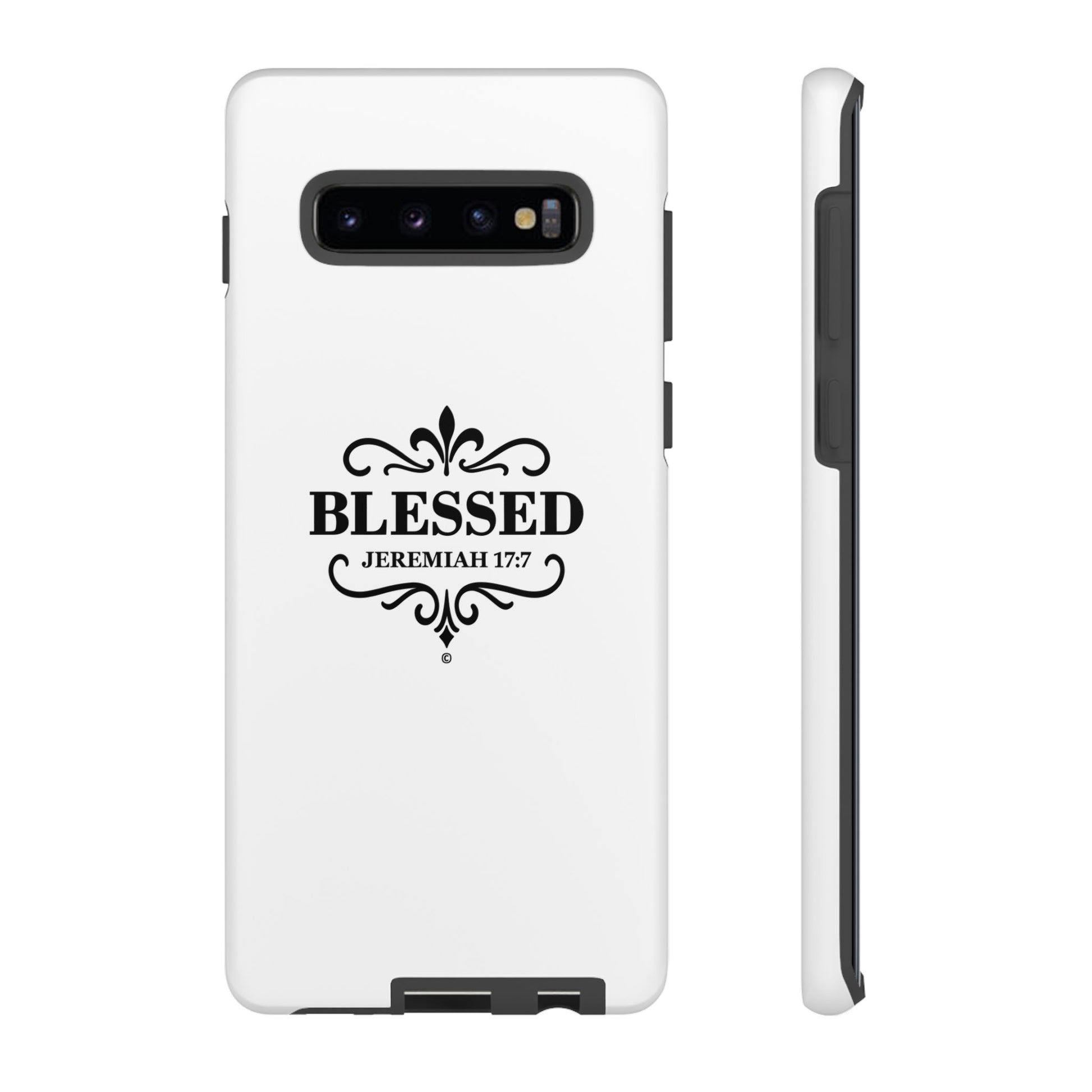 Blessed (Black Lettering), Rugged Phone Case, Inspirational Mobile Cover, Gift for Faith Lovers, Faith-Based Protector - Cross Apparel USA