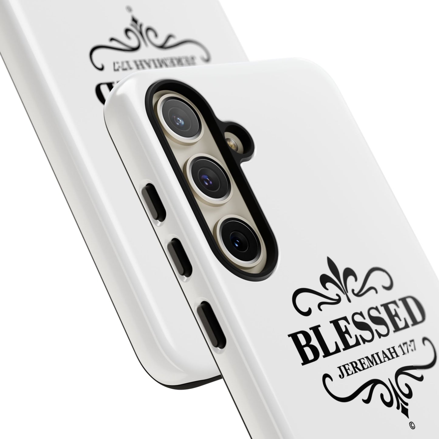 Blessed (Black Lettering), Rugged Phone Case, Inspirational Mobile Cover, Gift for Faith Lovers, Faith-Based Protector