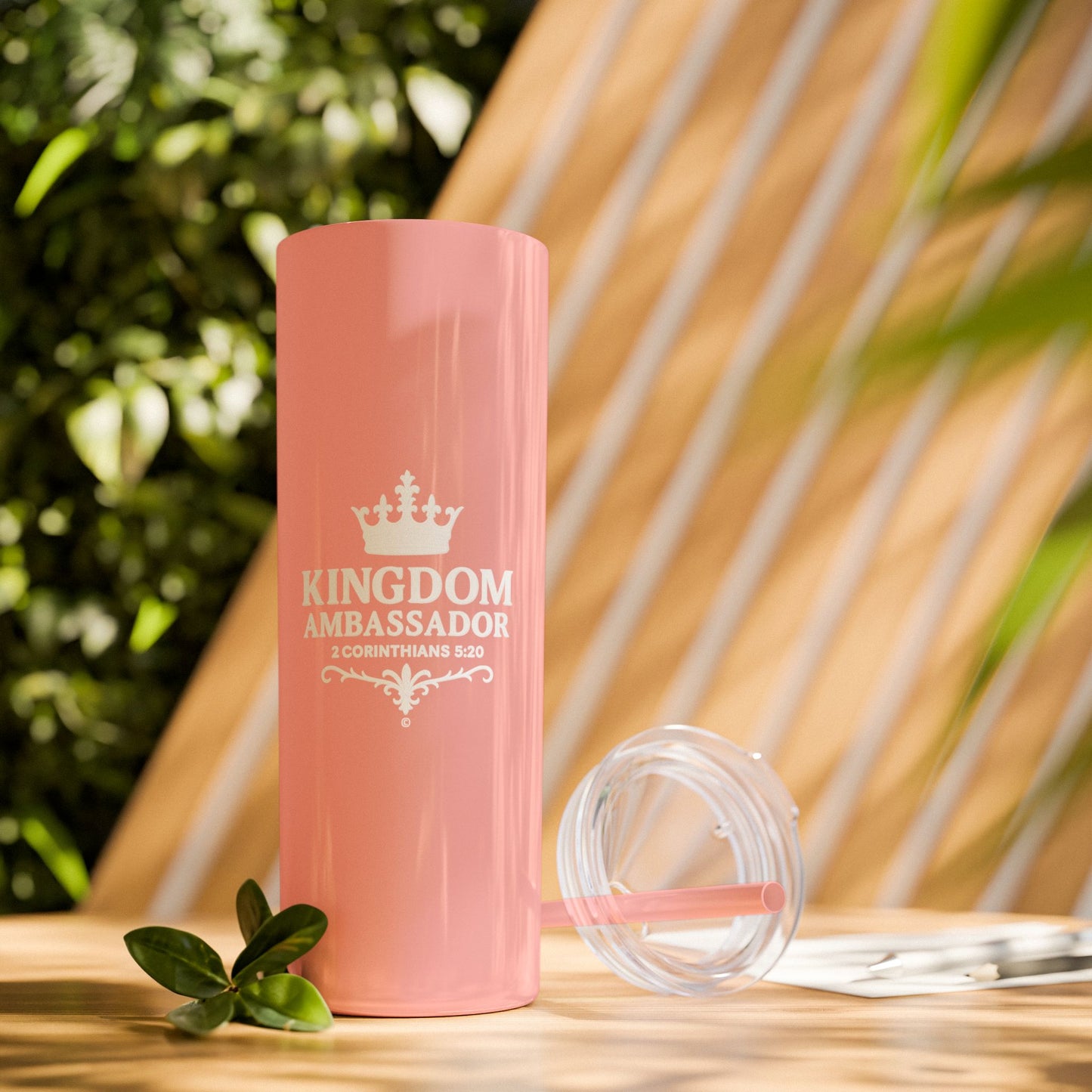 Kingdom Ambassador (White Lettering) Skinny Tumbler with Straw - 20oz Inspirational Drinkware