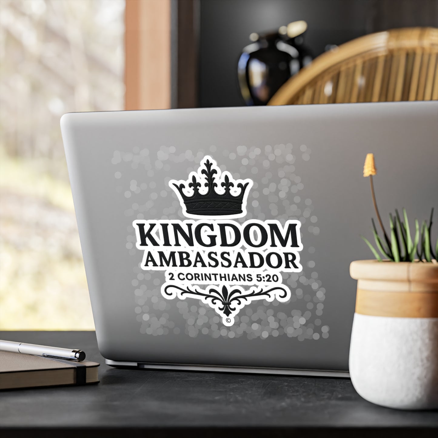 Kingdom Ambassador (Black Lettering) Kiss-Cut Vinyl Decals, Inspirational Wall Art, Faith-Based Gifts, Home Decor - Cross Apparel USA