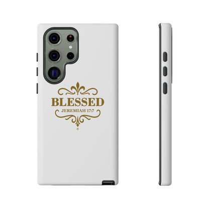 Blessed (Gold Lettering), Rugged Phone Case, Inspirational Mobile Cover, Gift for Faith Lovers, Faith-Based Protector