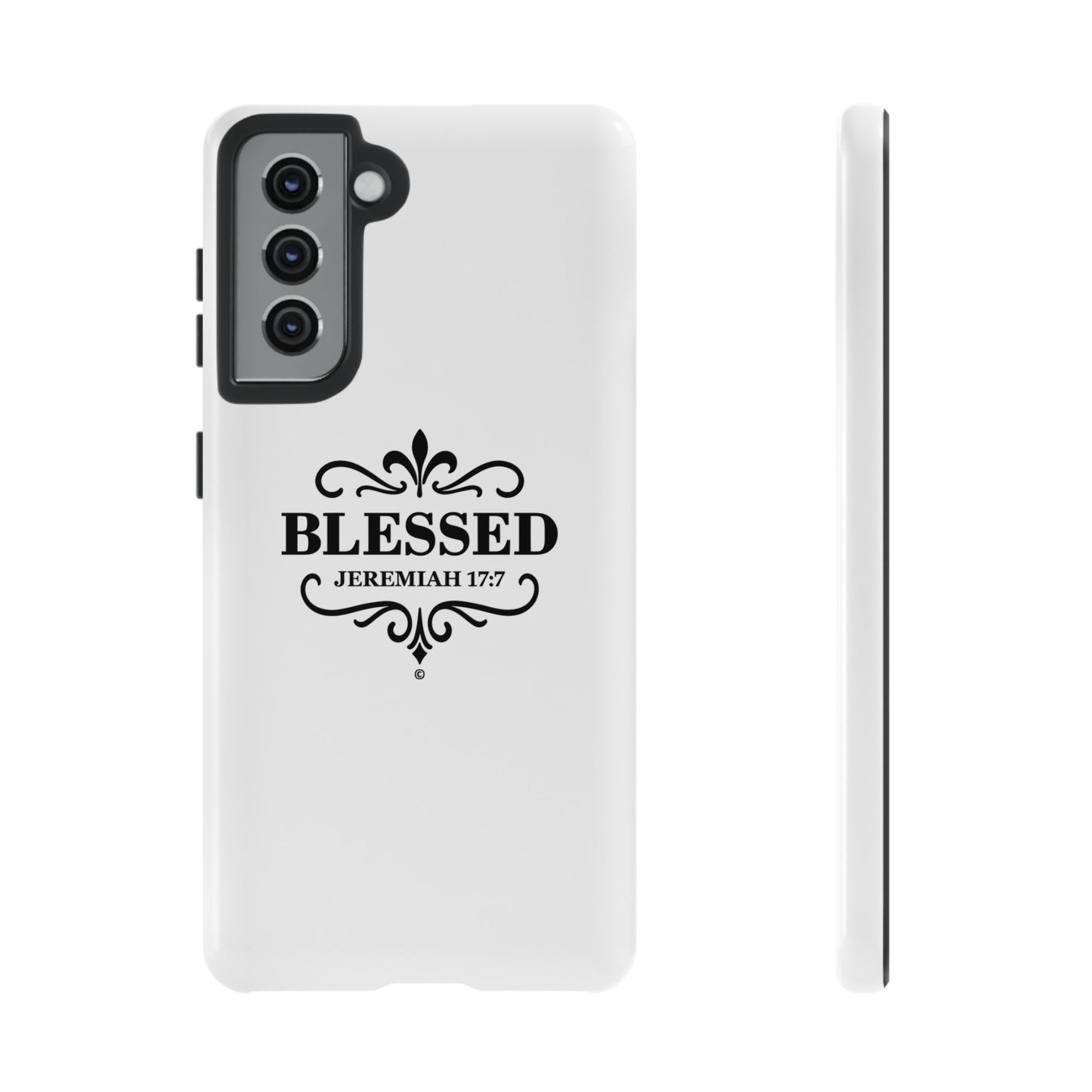 Blessed (Black Lettering), Rugged Phone Case, Inspirational Mobile Cover, Gift for Faith Lovers, Faith-Based Protector - Cross Apparel USA