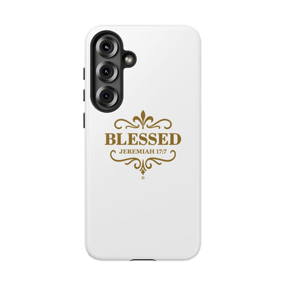 Blessed (Gold Lettering), Rugged Phone Case, Inspirational Mobile Cover, Gift for Faith Lovers, Faith-Based Protector - Cross Apparel USA