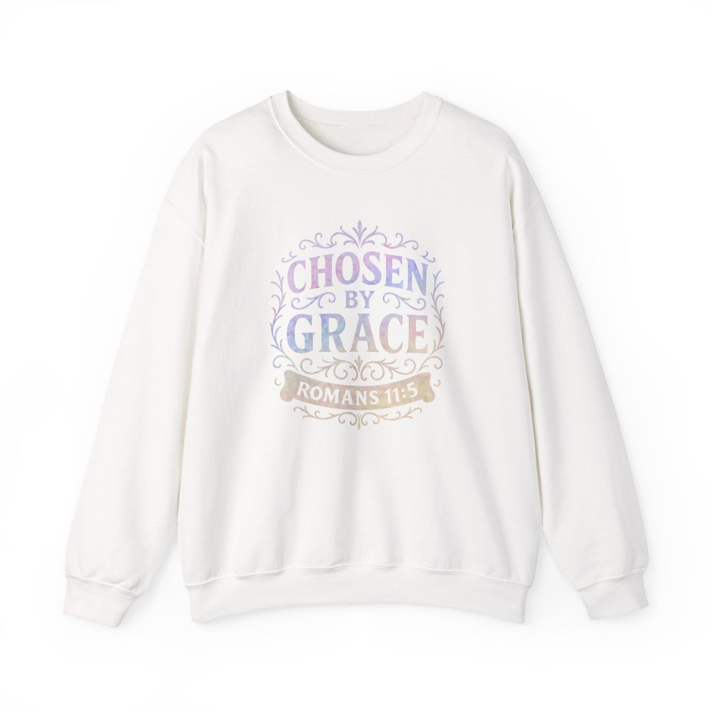 Chosen by Grace (Multi-color Limited Edition) Unisex Crewneck Sweatshirt - Inspirational Apparel, Faith-Based Fashion, Cozy Casual Wear, Bible Verse Sweatshirt