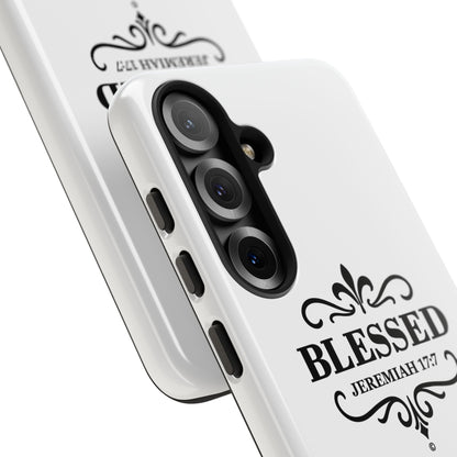 Blessed (Black Lettering), Rugged Phone Case, Inspirational Mobile Cover, Gift for Faith Lovers, Faith-Based Protector