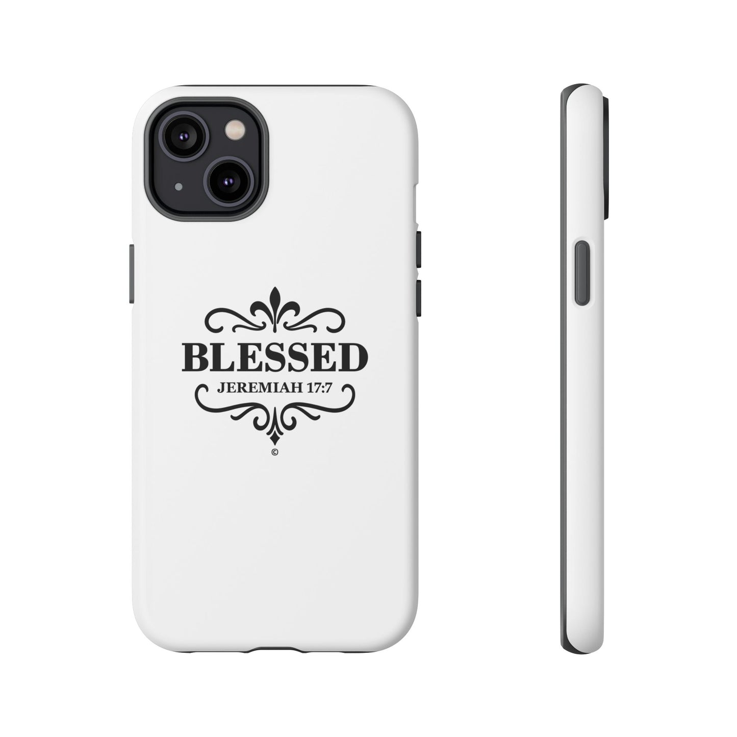 Blessed (Black Lettering), Rugged Phone Case, Inspirational Mobile Cover, Gift for Faith Lovers, Faith-Based Protector