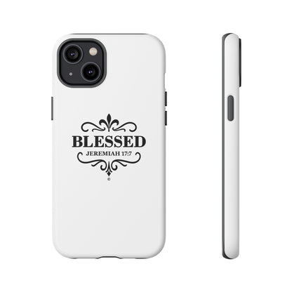 Blessed (Black Lettering), Rugged Phone Case, Inspirational Mobile Cover, Gift for Faith Lovers, Faith-Based Protector