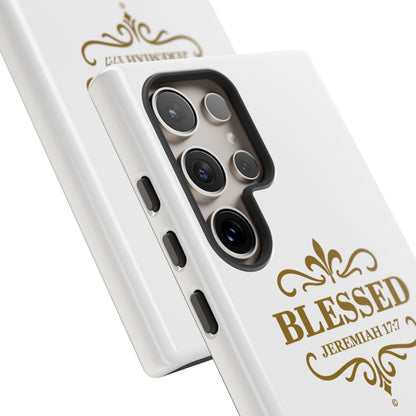 Blessed (Gold Lettering), Rugged Phone Case, Inspirational Mobile Cover, Gift for Faith Lovers, Faith-Based Protector - Cross Apparel USA