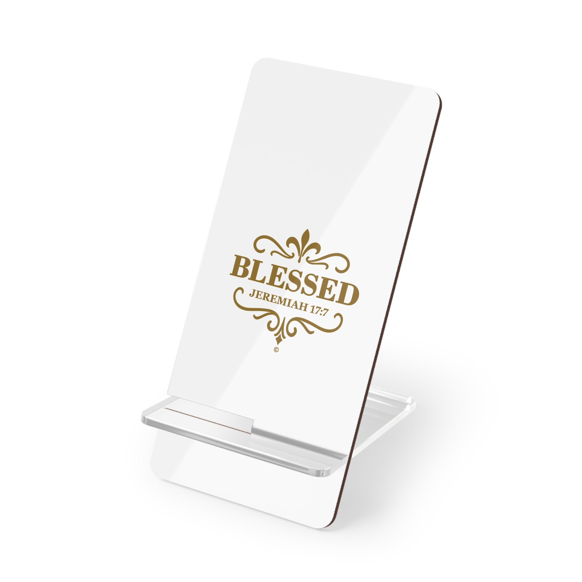 Blessed (Gold Lettering) Smartphone Display Stand, Desk Organizer, Gift for Students, Office Decor, Home Office Accessory - Cross Apparel USA