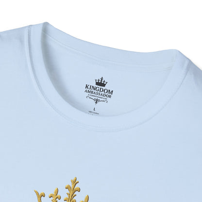 Kingdom Ambassador (Gold Lettering) T-Shirt | Unisex Softstyle Tee for Faith, Community Events, Gifts for Believers