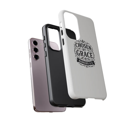 Chosen by Grace (Black Lettering), Rugged Phone Case, Inspirational Mobile Cover, Gift for Faith Lovers, Faith-Based Protector