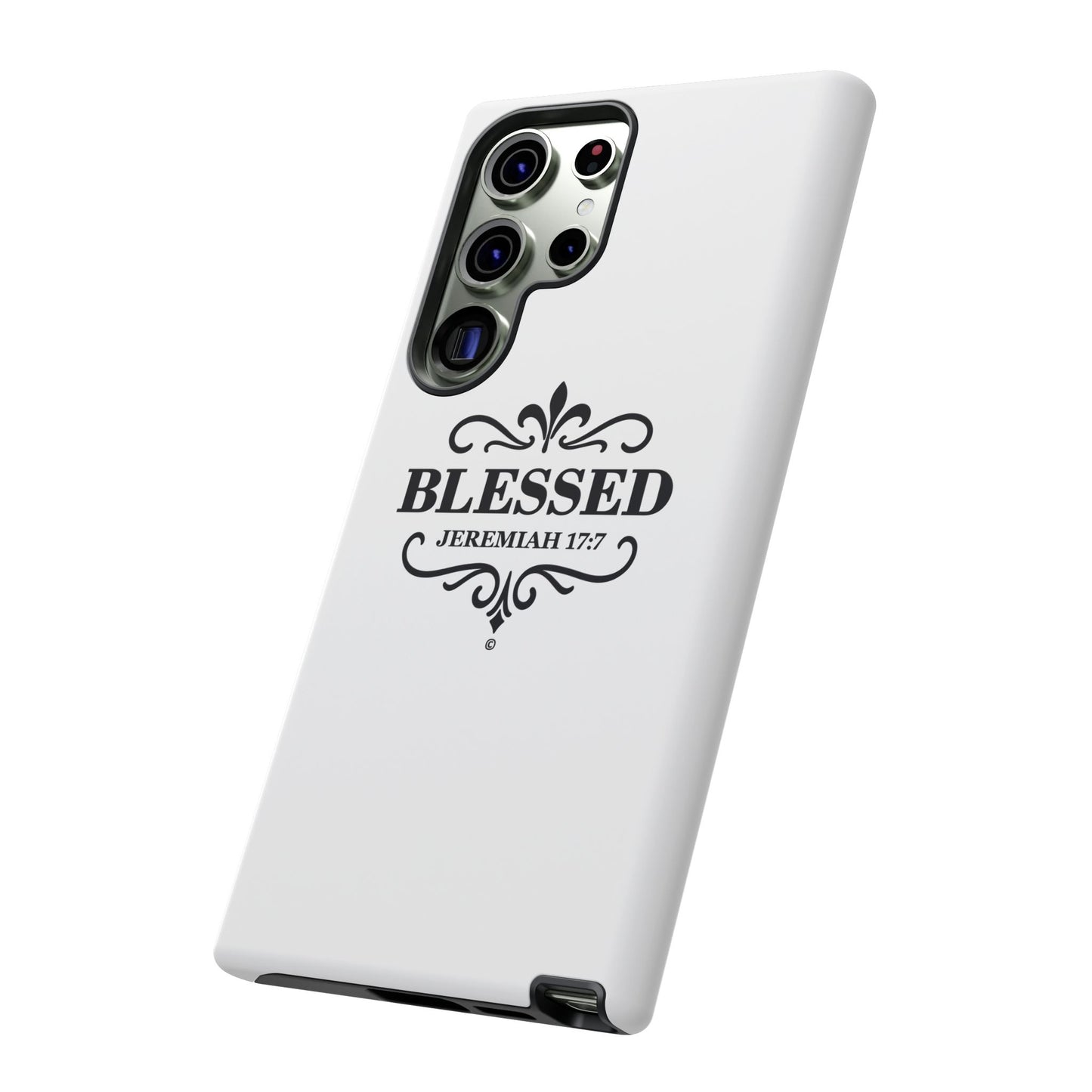 Blessed (Black Lettering), Rugged Phone Case, Inspirational Mobile Cover, Gift for Faith Lovers, Faith-Based Protector