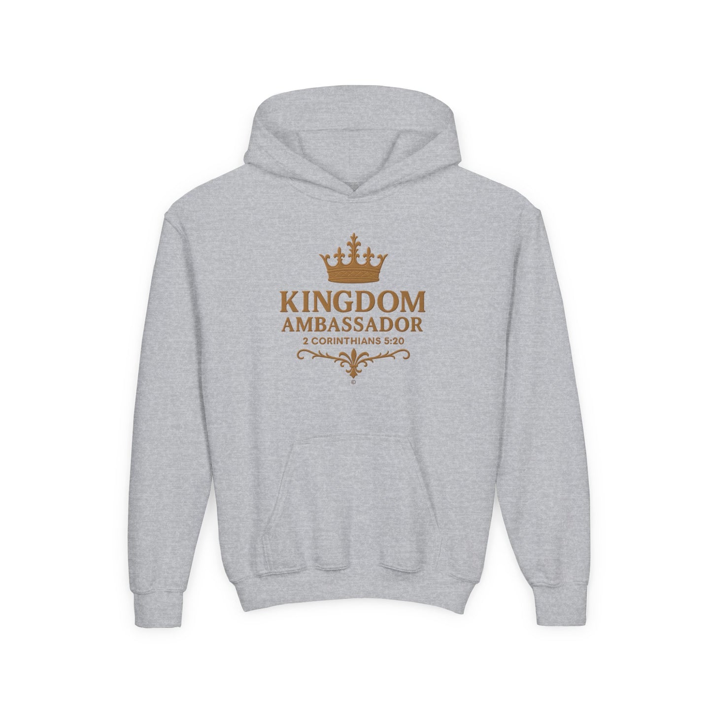 Kingdom Ambassador (Gold Lettering) Youth Hooded Sweatshirt, Inspirational Youth Pullover Sweatshirt, Faith-Based Gift, Biblical Apparel