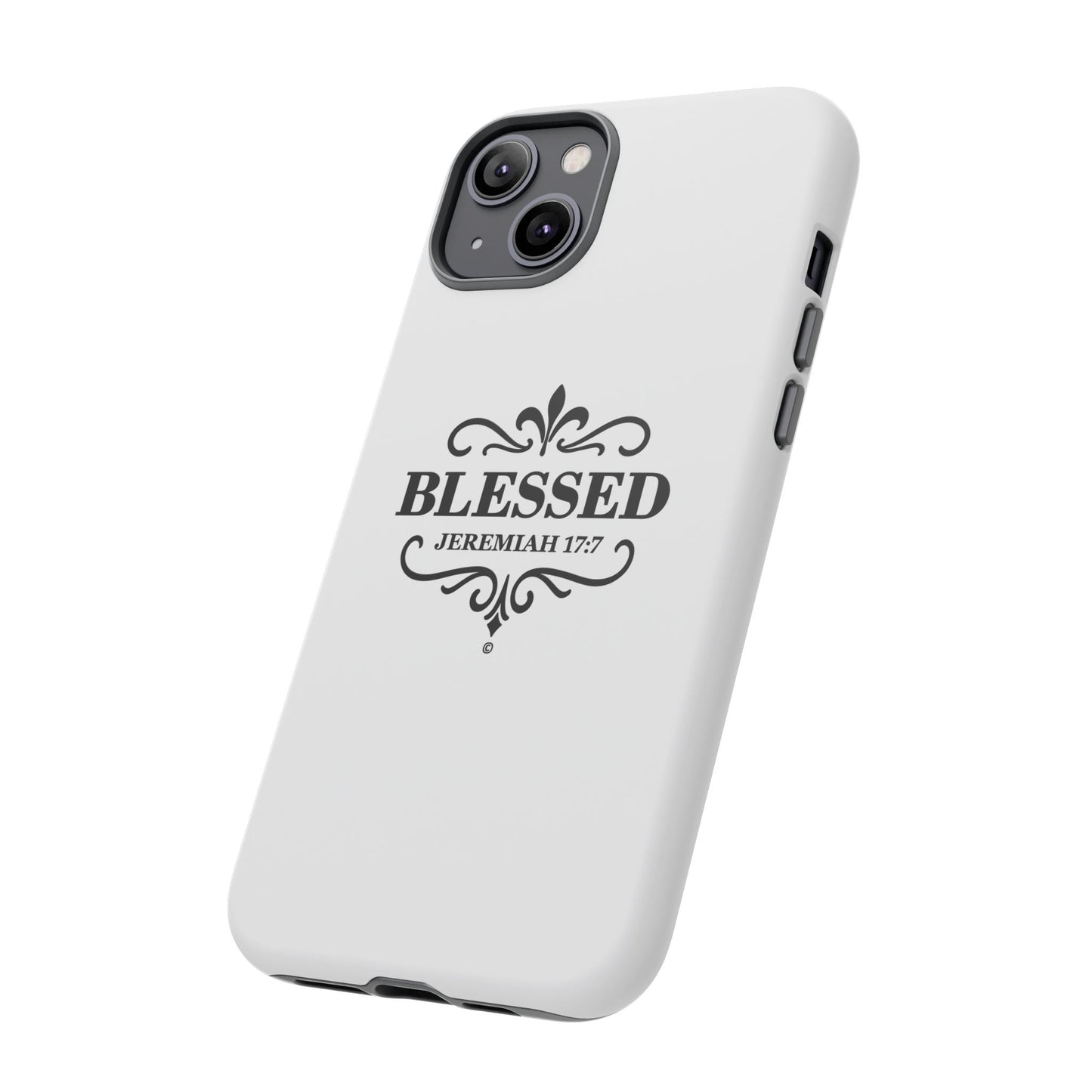 Blessed (Black Lettering), Rugged Phone Case, Inspirational Mobile Cover, Gift for Faith Lovers, Faith-Based Protector
