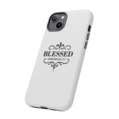 Blessed (Black Lettering), Rugged Phone Case, Inspirational Mobile Cover, Gift for Faith Lovers, Faith-Based Protector