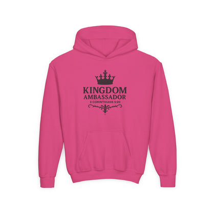 Kingdom Ambassador (Black Lettering) Youth Hooded Sweatshirt, Inspirational Youth Pullover Sweatshirt, Faith-Based Gift, Biblical Apparel