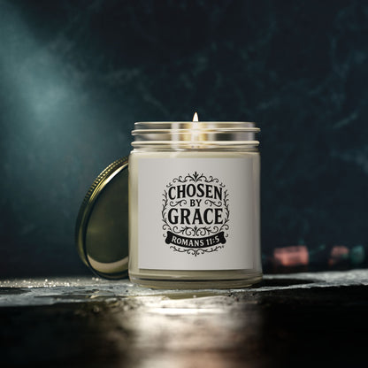 Chosen by Grace (Black Lettering) Scented Candle - Coconut Apricot Wax, Inspirational Home Decor, Relaxation, Gifts for Believers