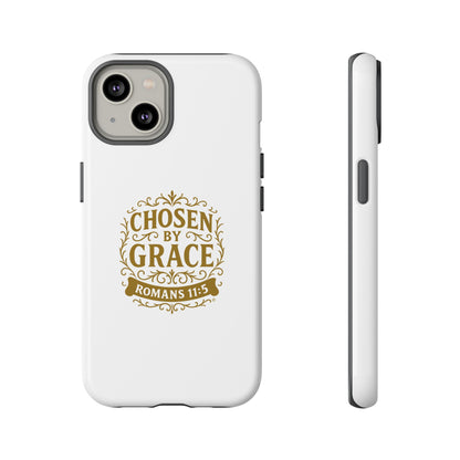 Chosen by Grace (Gold Lettering), Rugged Phone Case, Inspirational Mobile Cover, Gift for Faith Lovers, Faith-Based Protector - Cross Apparel USA