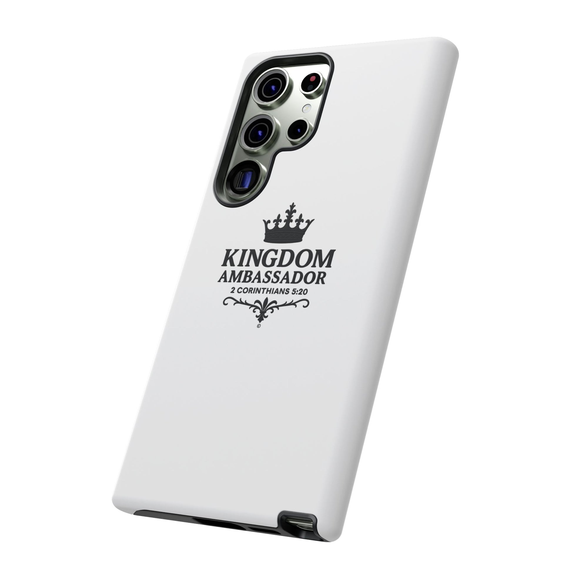 Kingdom Ambassador (Black Lettering) Rugged Phone Case, Inspirational Mobile Cover, Gift for Faith Lovers, Faith-Based Protector - Cross Apparel USA