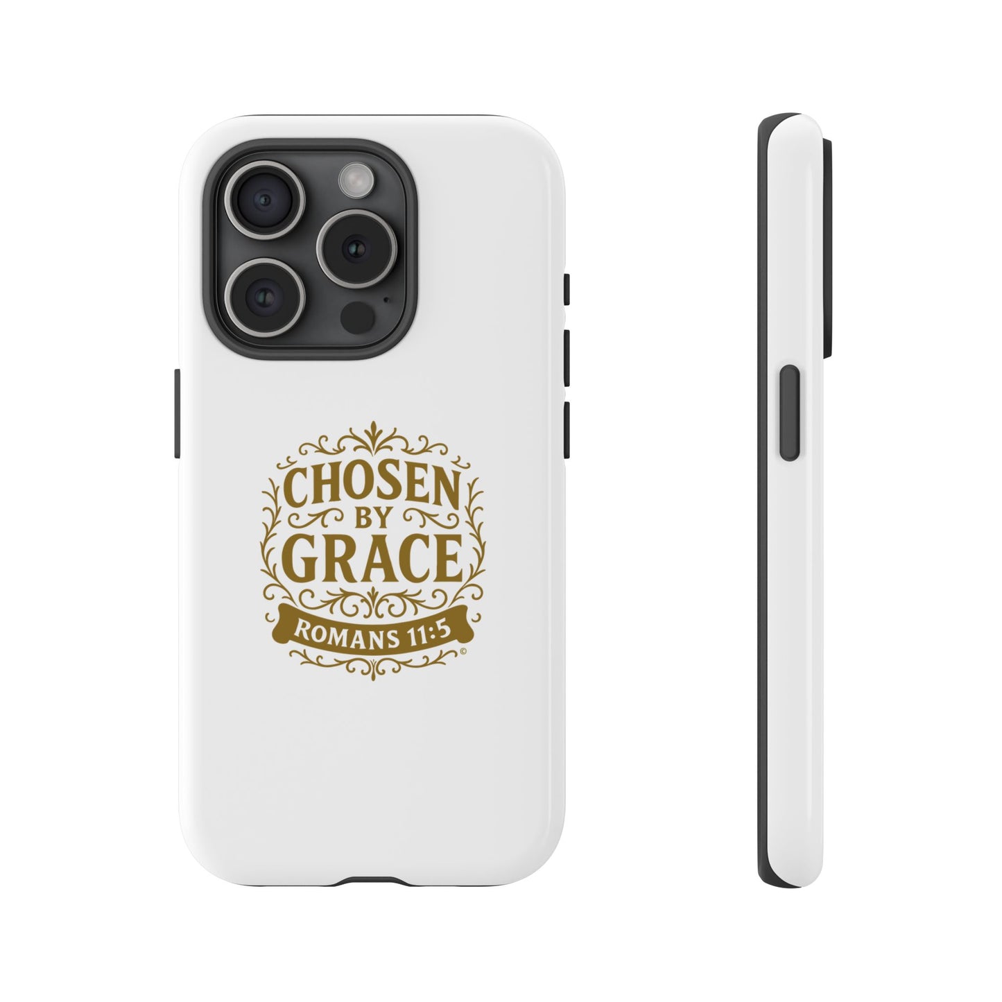 Chosen by Grace (Gold Lettering), Rugged Phone Case, Inspirational Mobile Cover, Gift for Faith Lovers, Faith-Based Protector