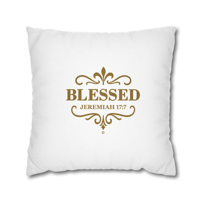 Blessed (Gold Lettering) Square Pillow Cover | Inspirational Home Decor | Gifts for Faith (Pillow not included)