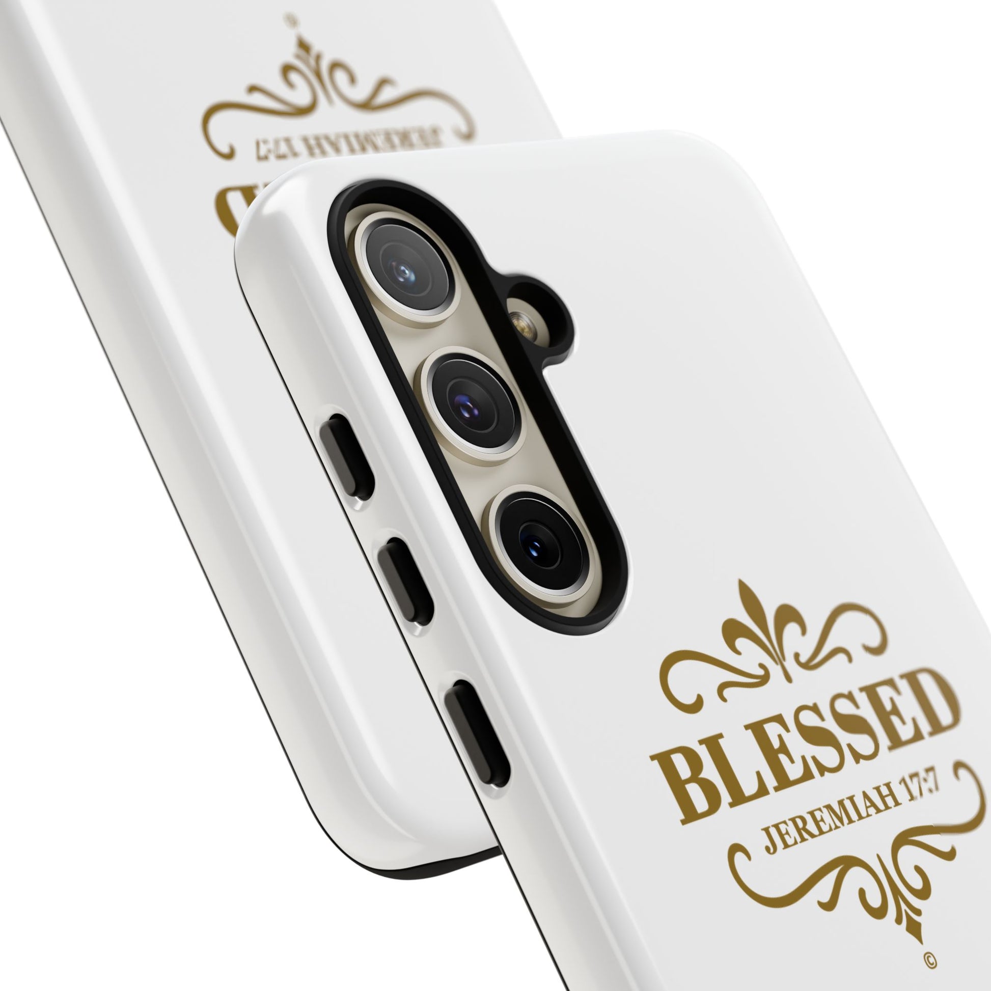 Blessed (Gold Lettering), Rugged Phone Case, Inspirational Mobile Cover, Gift for Faith Lovers, Faith-Based Protector - Cross Apparel USA