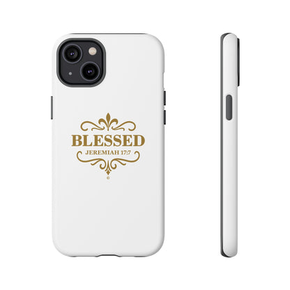 Blessed (Gold Lettering), Rugged Phone Case, Inspirational Mobile Cover, Gift for Faith Lovers, Faith-Based Protector
