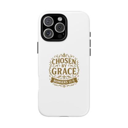 Chosen by Grace (Gold Lettering), Rugged Phone Case, Inspirational Mobile Cover, Gift for Faith Lovers, Faith-Based Protector - Cross Apparel USA