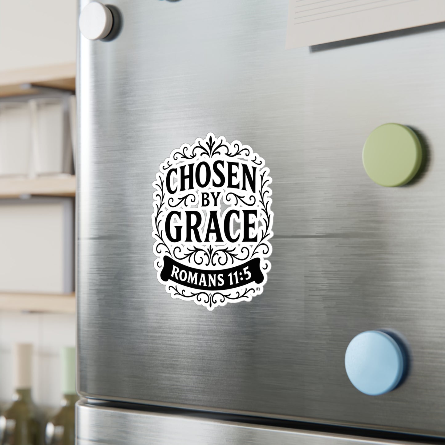 Chosen by Grace (Black Lettering) Kiss-Cut Vinyl Decals, Inspirational Wall Art, Faith-Based Gifts, Perfect for Students - Cross Apparel USA