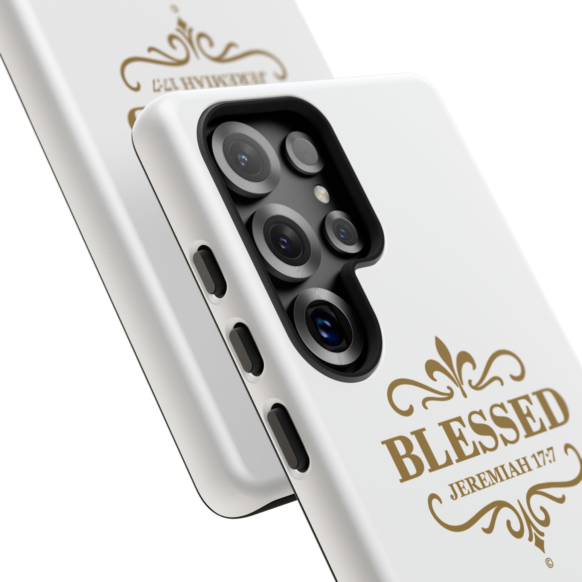 Blessed (Gold Lettering), Rugged Phone Case, Inspirational Mobile Cover, Gift for Faith Lovers, Faith-Based Protector - Cross Apparel USA