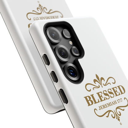 Blessed (Gold Lettering), Rugged Phone Case, Inspirational Mobile Cover, Gift for Faith Lovers, Faith-Based Protector - Cross Apparel USA