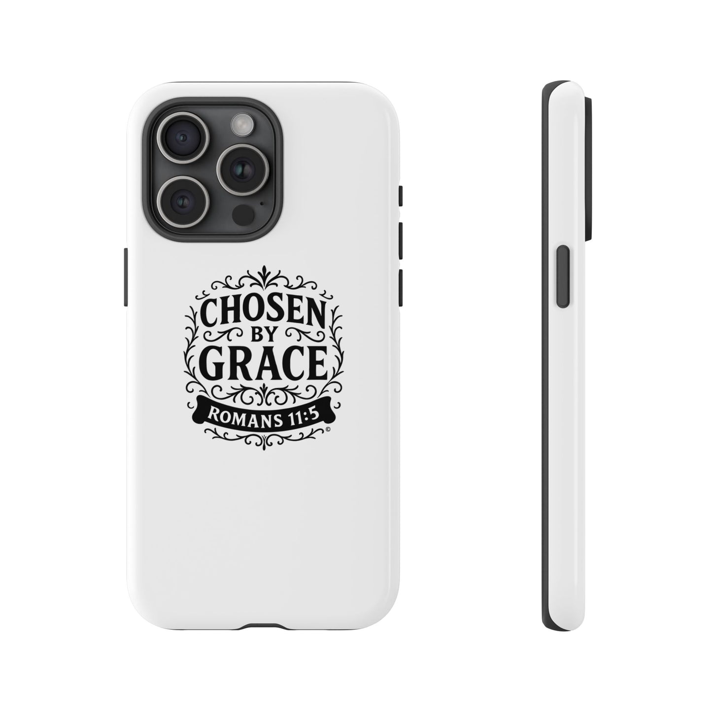 Chosen by Grace (Black Lettering), Rugged Phone Case, Inspirational Mobile Cover, Gift for Faith Lovers, Faith-Based Protector