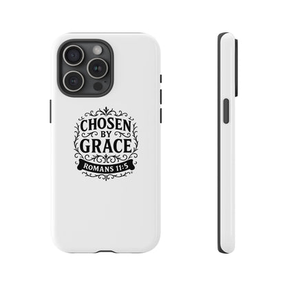 Chosen by Grace (Black Lettering), Rugged Phone Case, Inspirational Mobile Cover, Gift for Faith Lovers, Faith-Based Protector