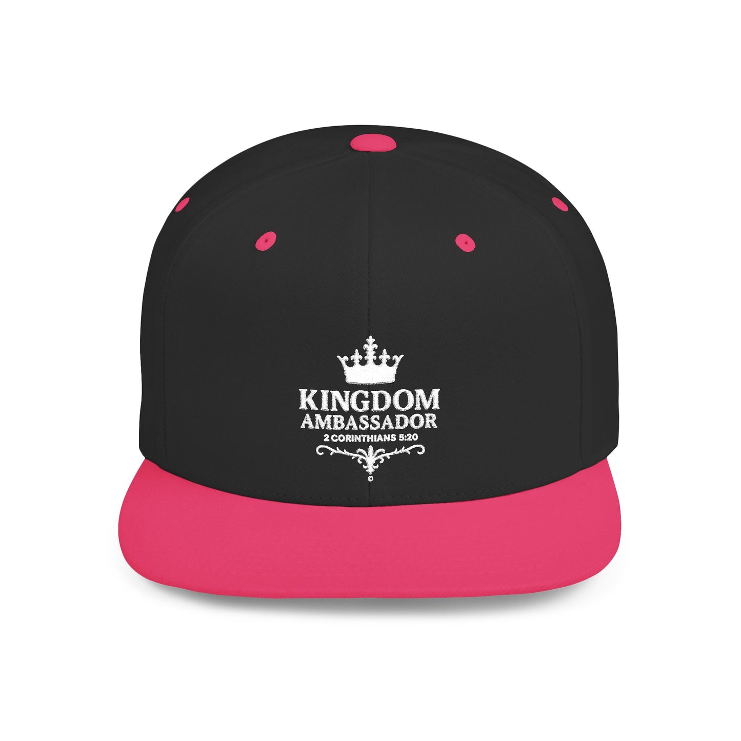 Kingdom Ambassador (White Lettering) Embroidered Flat Bill Snapback Hat, Adjustable Baseball Cap, Inspirational Streetwear, Gift for Believers, Faith-based Accessories
