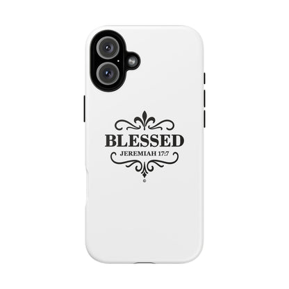 Blessed (Black Lettering), Rugged Phone Case, Inspirational Mobile Cover, Gift for Faith Lovers, Faith-Based Protector